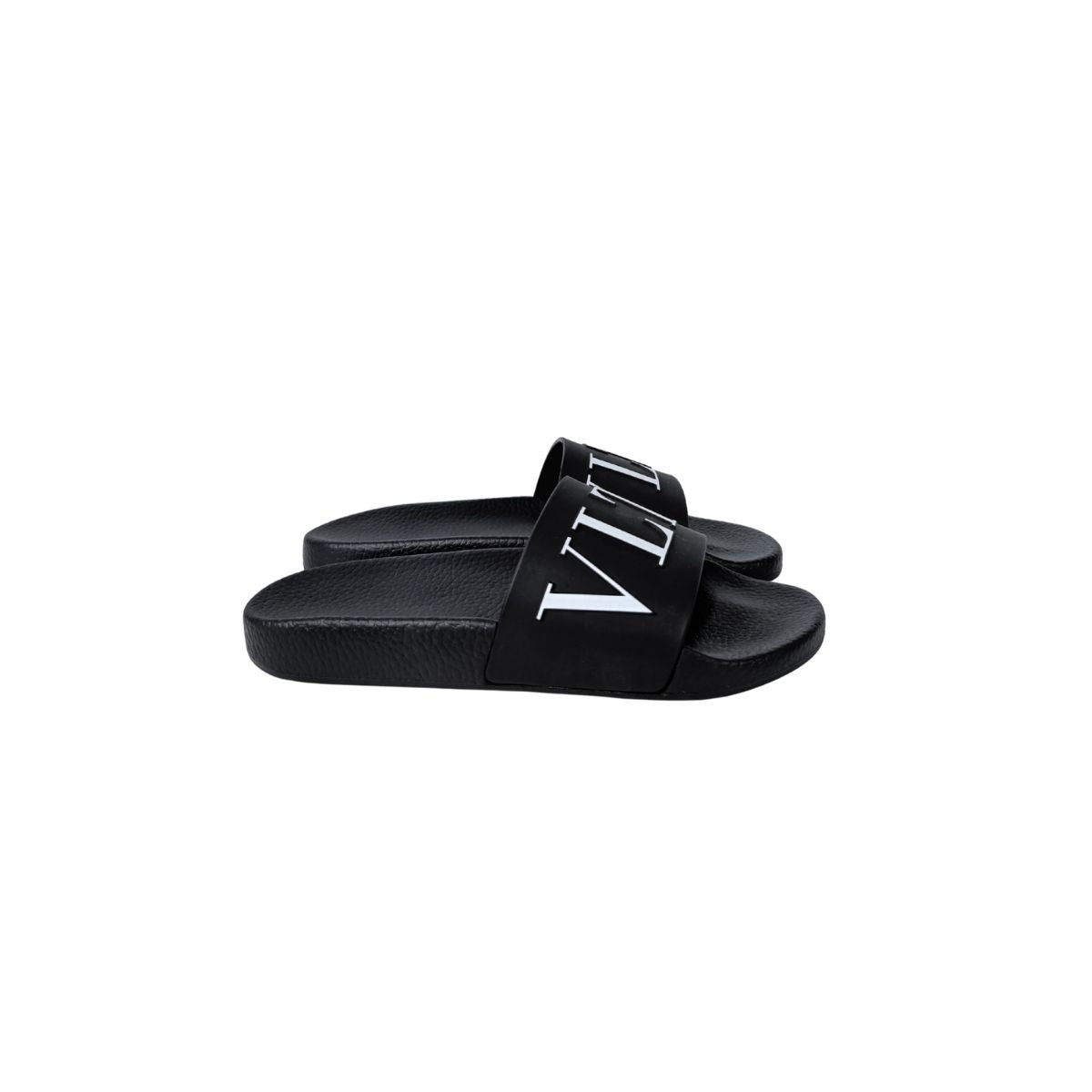 Valentino Garavani VLTN Logo Black Rubber Slide Sandals