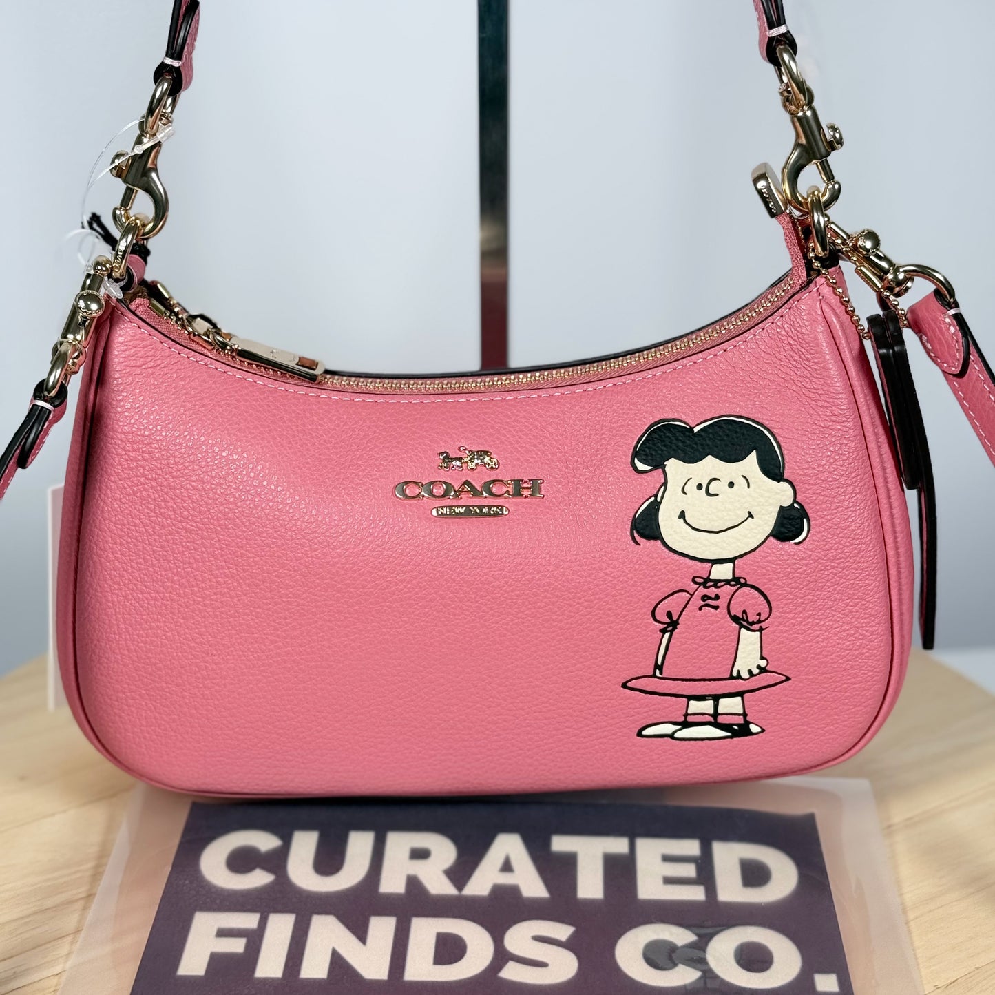Coach X Peanuts Teri Shoulder Bag With Lucy CBM32 Leather/Bright Coral Multi NWT