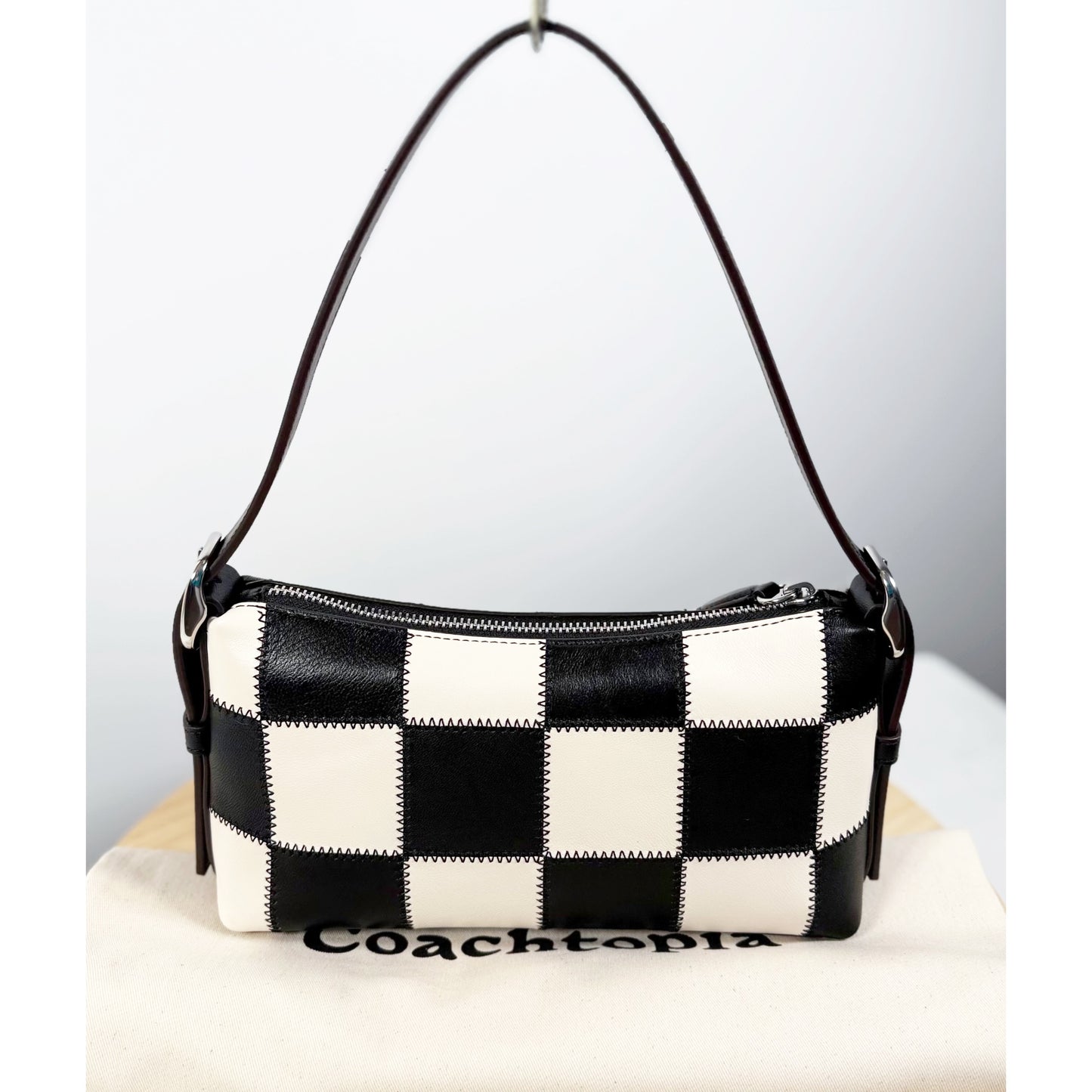 Coach SMALL Alter Ego Slouchy Checkerboard Black/White Shoulder Bag Coachtopia