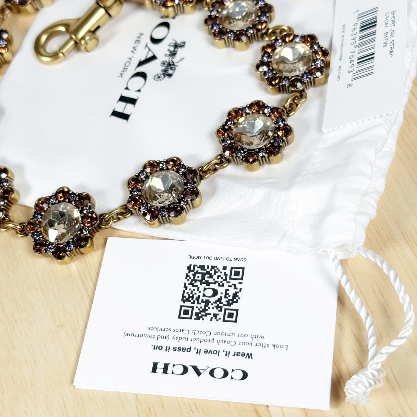 Coach Short Jewelry Chain Strap Brass/Yellow Multi CAU47 NWT