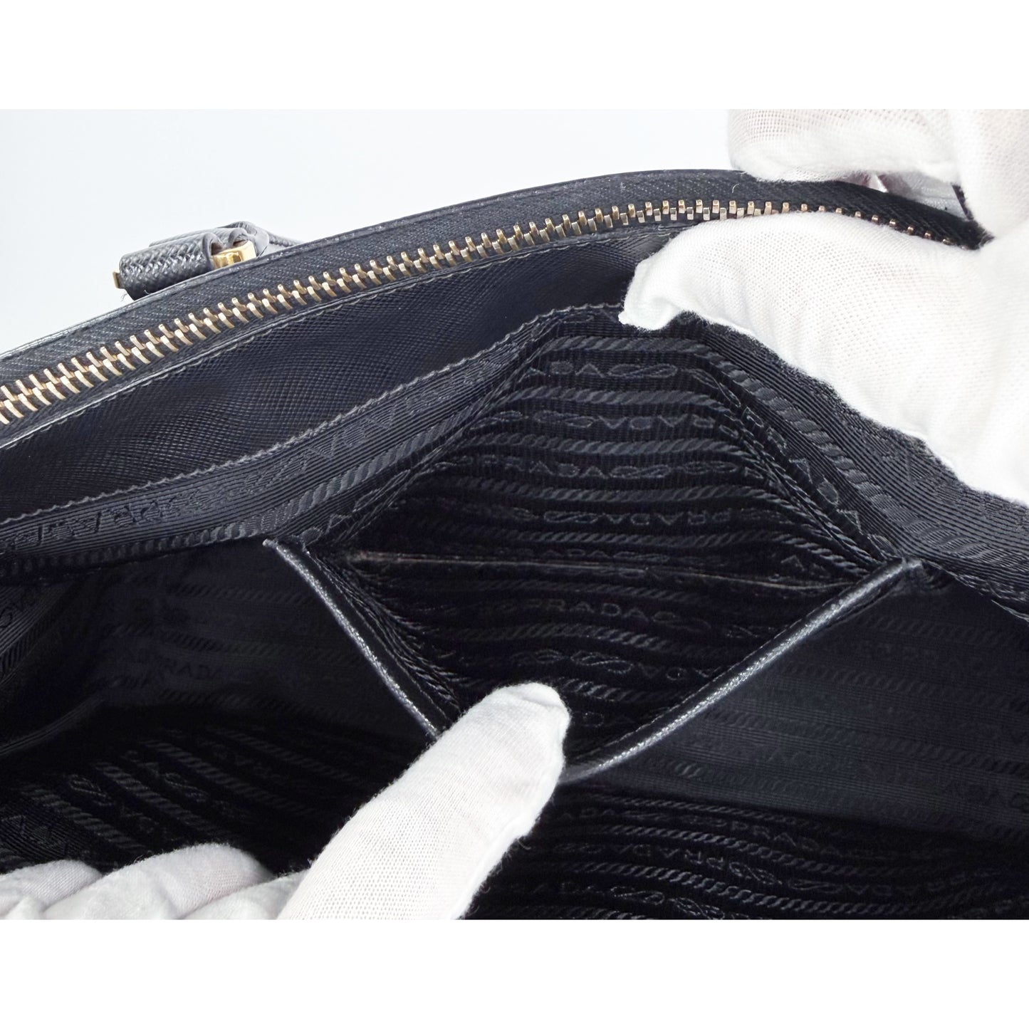 Prada Black Saffiano Leather Small Double Zip Galleria Tote w/ Strap