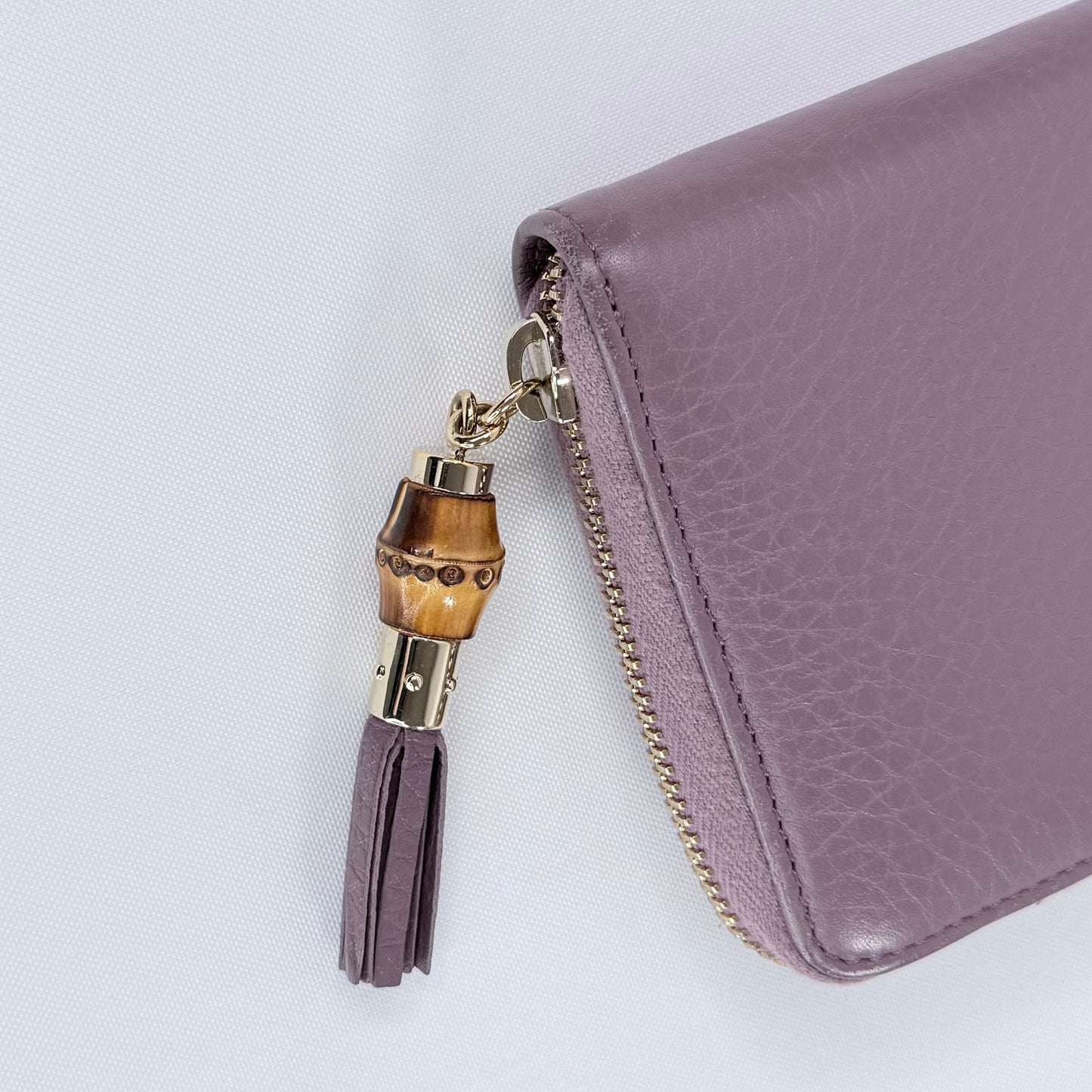 Gucci Purple Leather Bamboo Tassel Zip Around Wallet