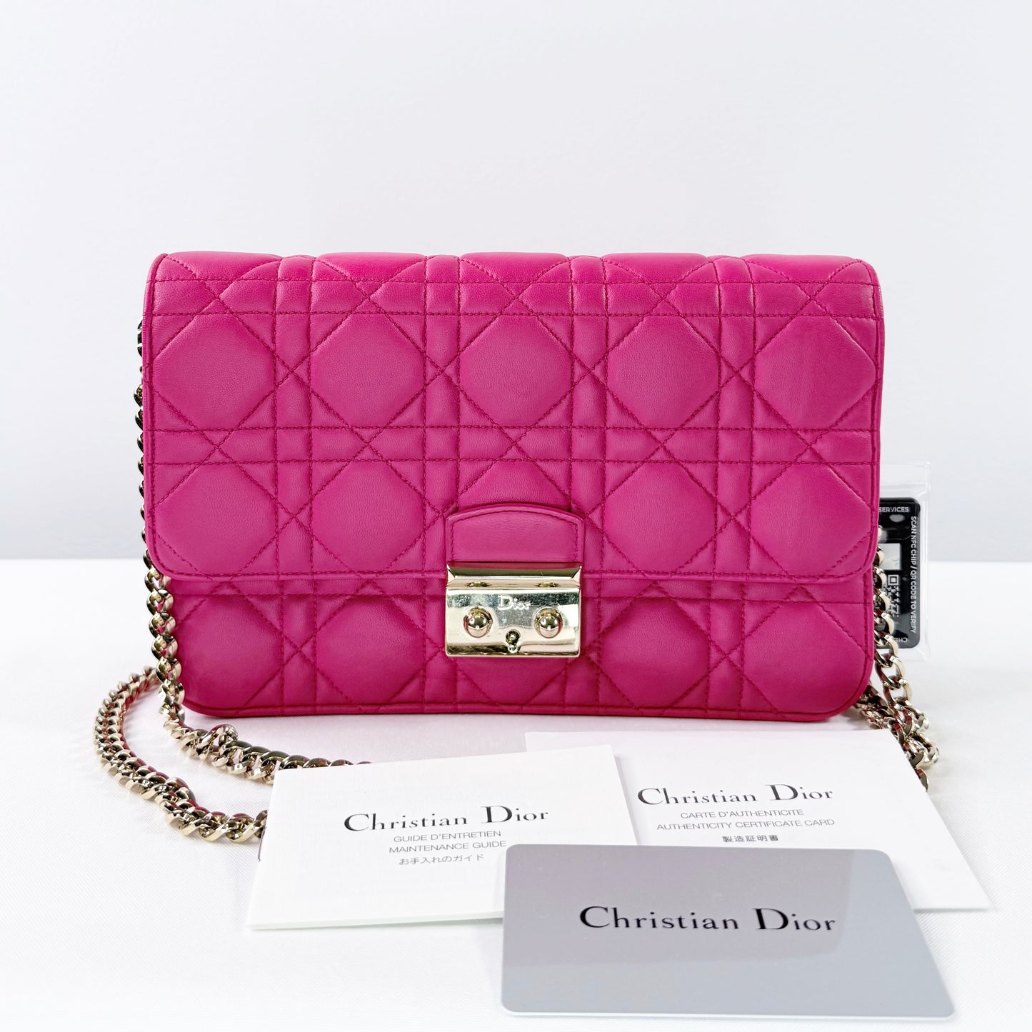 Christian Dior Miss Dior Cannage Pink Lambskin Wallet on Chain
