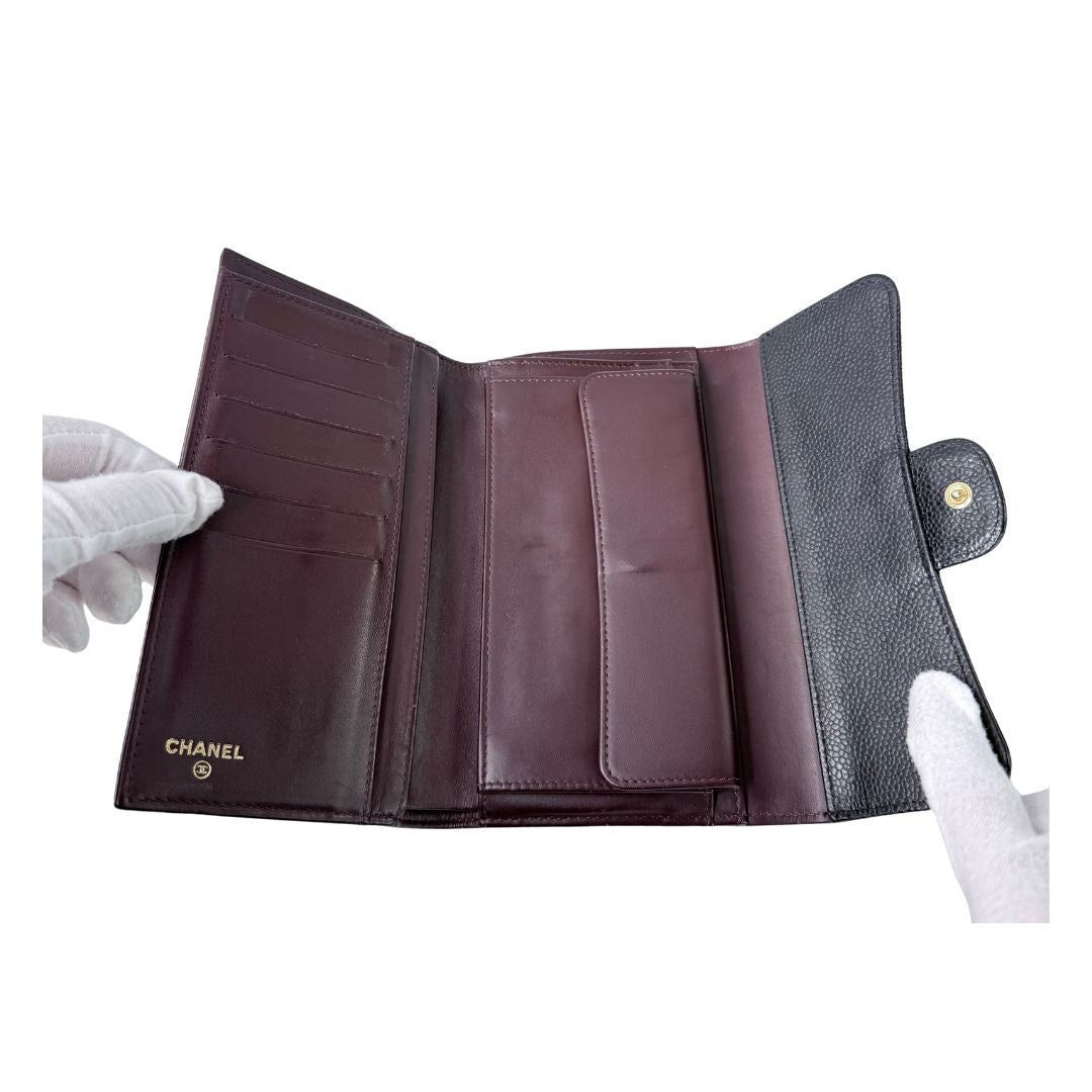 Chanel Black Caviar Classic Long Flap Wallet