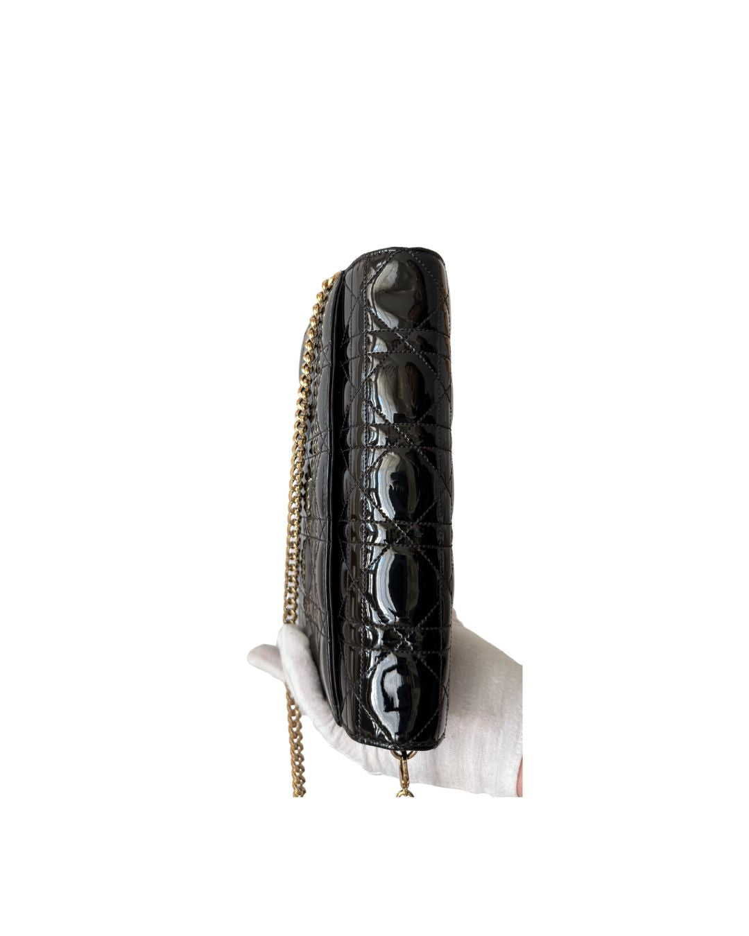 Christian Dior Miss Dior Promenade Patent Leather Black Wallet on Chain Bag
