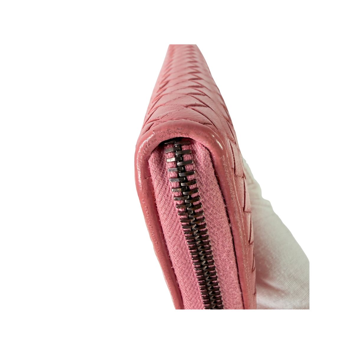 Bottega Veneta Intrecciato Pink Leather Zip Around Wallet