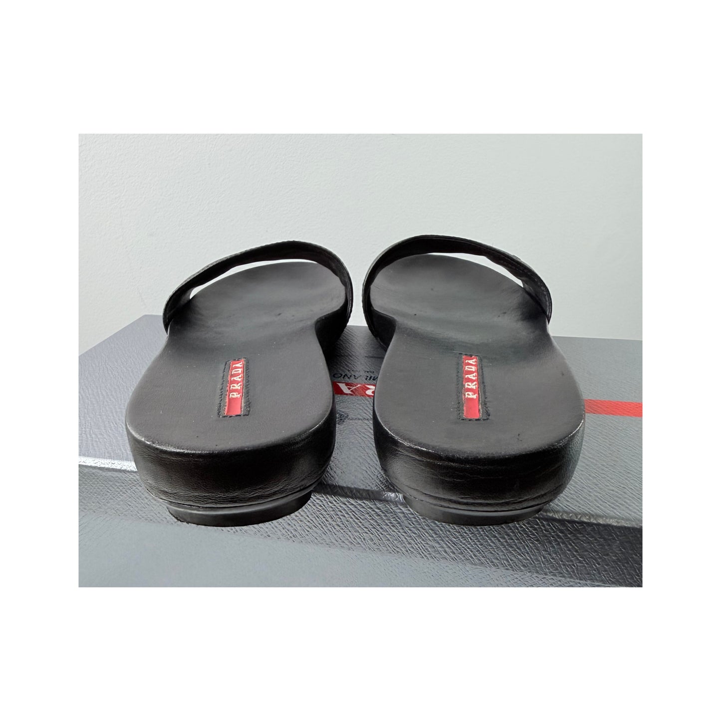 Prada Saffiano Leather Black Slide Sandals