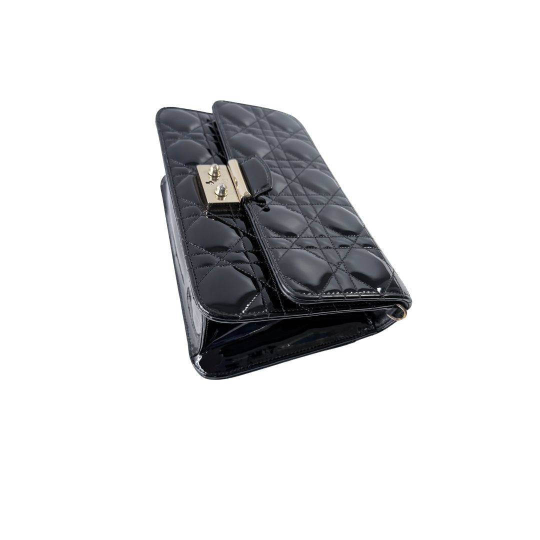 Christian Dior Miss Dior Promenade Patent Leather Black Wallet on Chain Bag