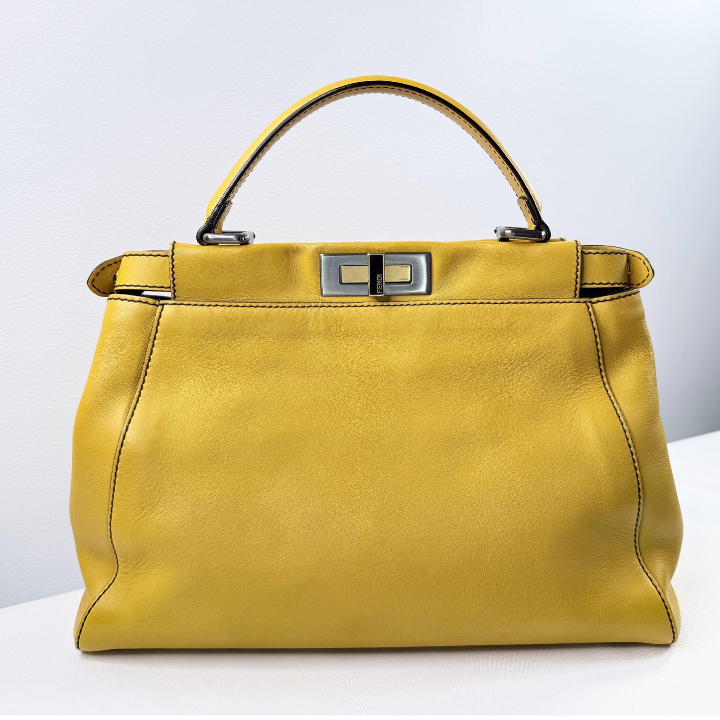 Fendi Peekaboo Yellow Leather Medium Satchel Bag