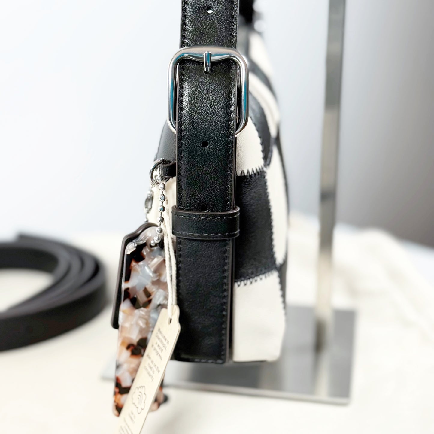 Coach SMALL Alter Ego Slouchy Checkerboard Black/White Shoulder Bag Coachtopia