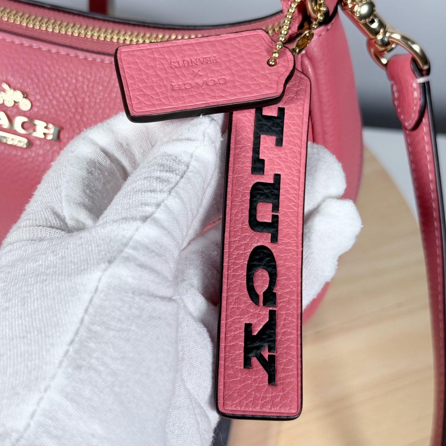 Coach X Peanuts Teri Shoulder Bag With Lucy CBM32 Leather/Bright Coral Multi NWT