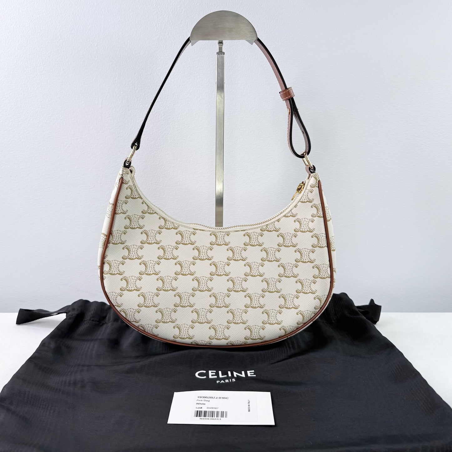 Celine White Triomphe Canvas Ava Shoulder Bag