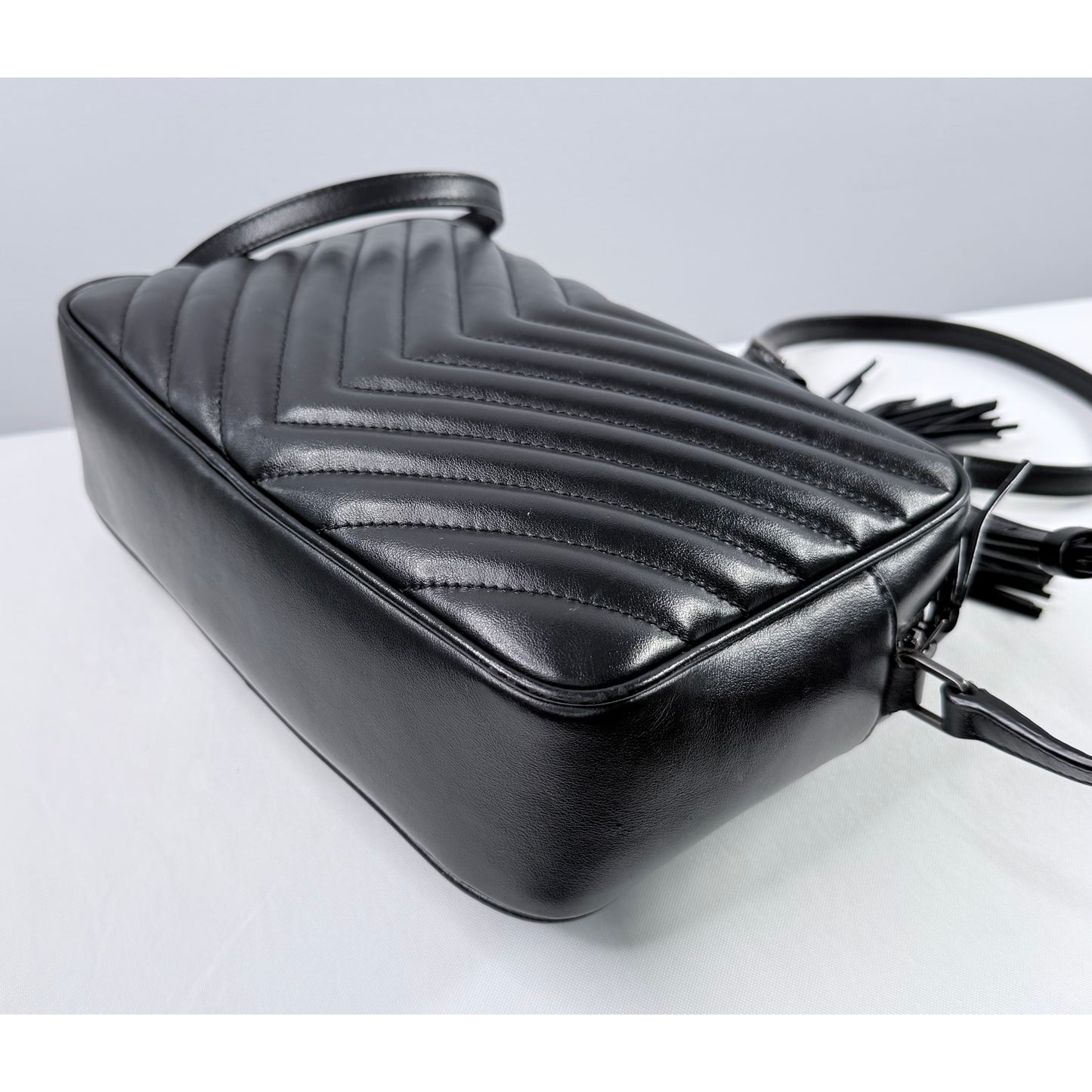 Yves Saint Laurent Black Chevron Quilted Leather Lou Camera Bag