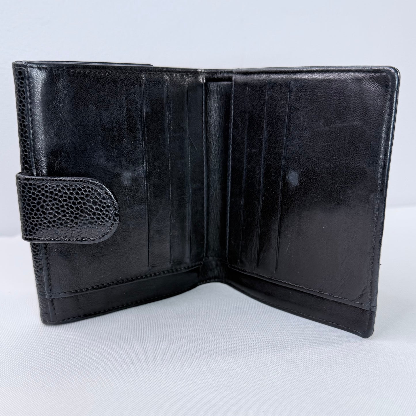 Chanel Black Caviar Leather Compact Wallet