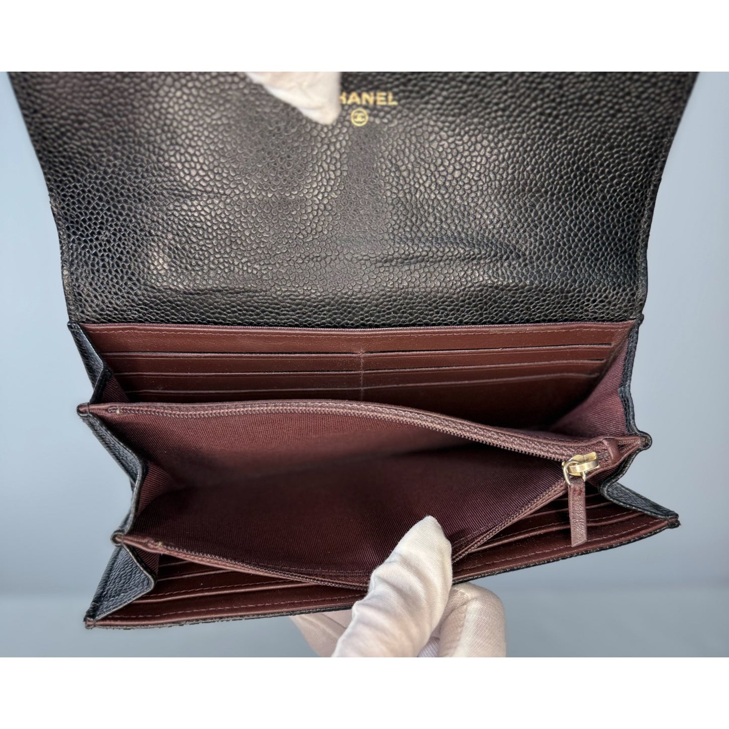 Chanel Classic Quilted Caviar Long Flap Wallet Gold CC Logo