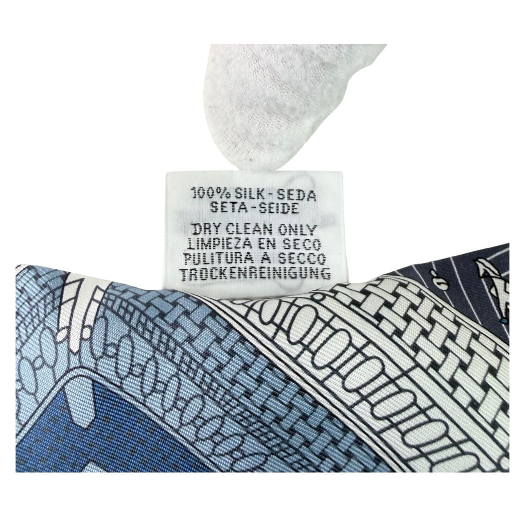 Hermès Objets de Curiosité Blue Silk Twilly Scarf