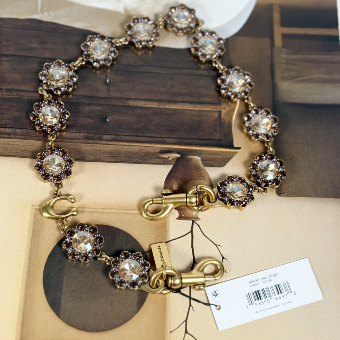 Coach Short Jewelry Chain Strap Brass/Yellow Multi CAU47 NWT