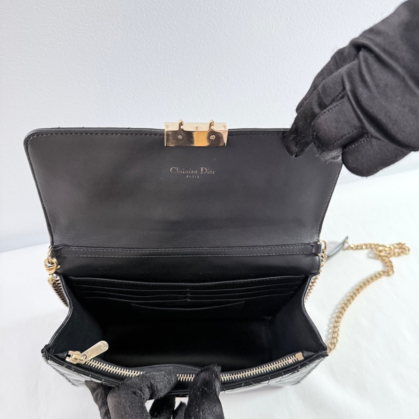Christian Dior Miss Dior Promenade Patent Leather Black Wallet on Chain Bag