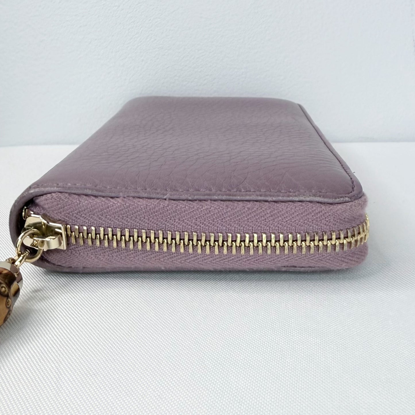 Gucci Purple Leather Bamboo Tassel Zip Around Wallet