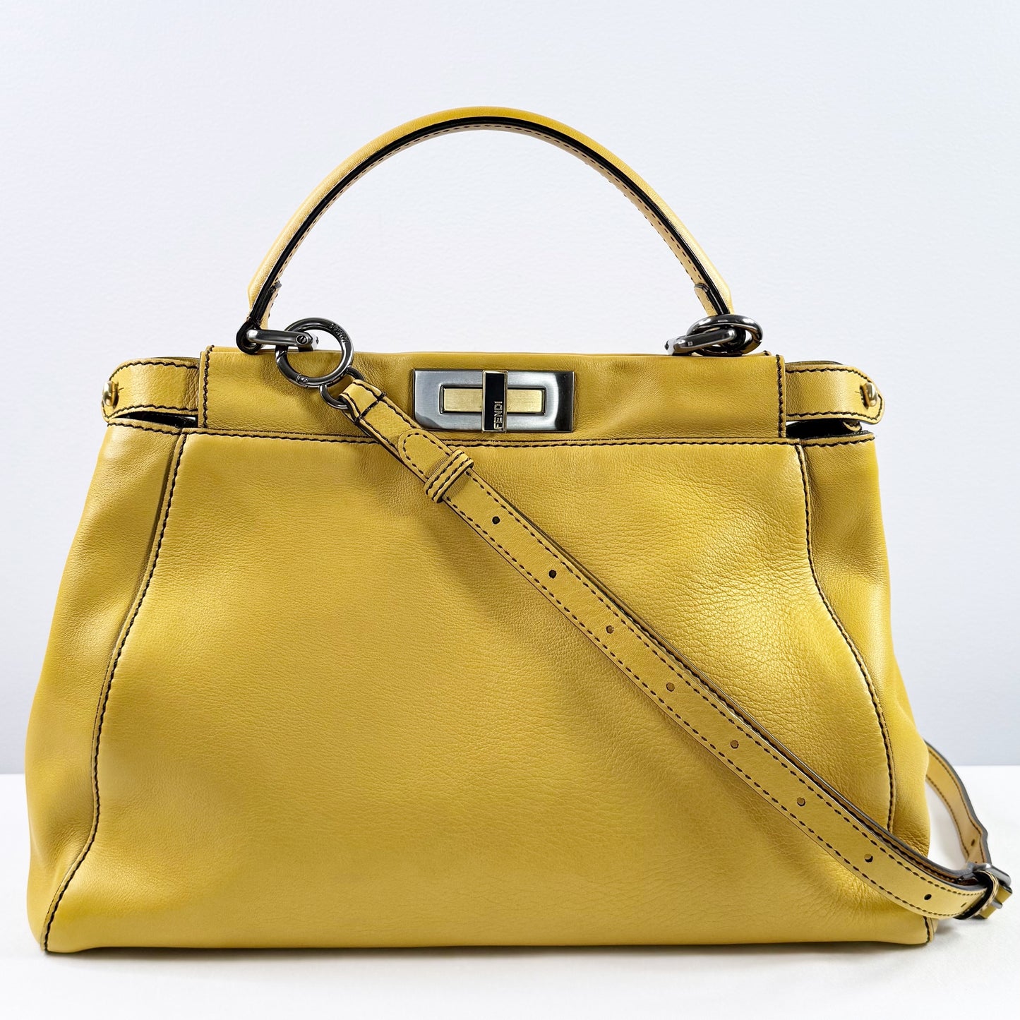 Fendi Peekaboo Yellow Leather Medium Satchel Bag