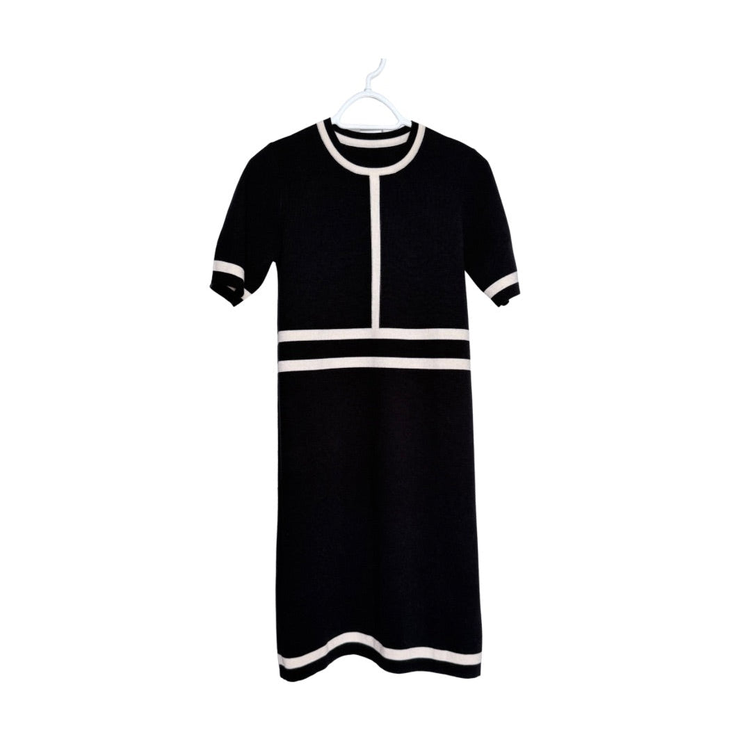 MaxMara Black & Cream Short Sleeve Knit Dress