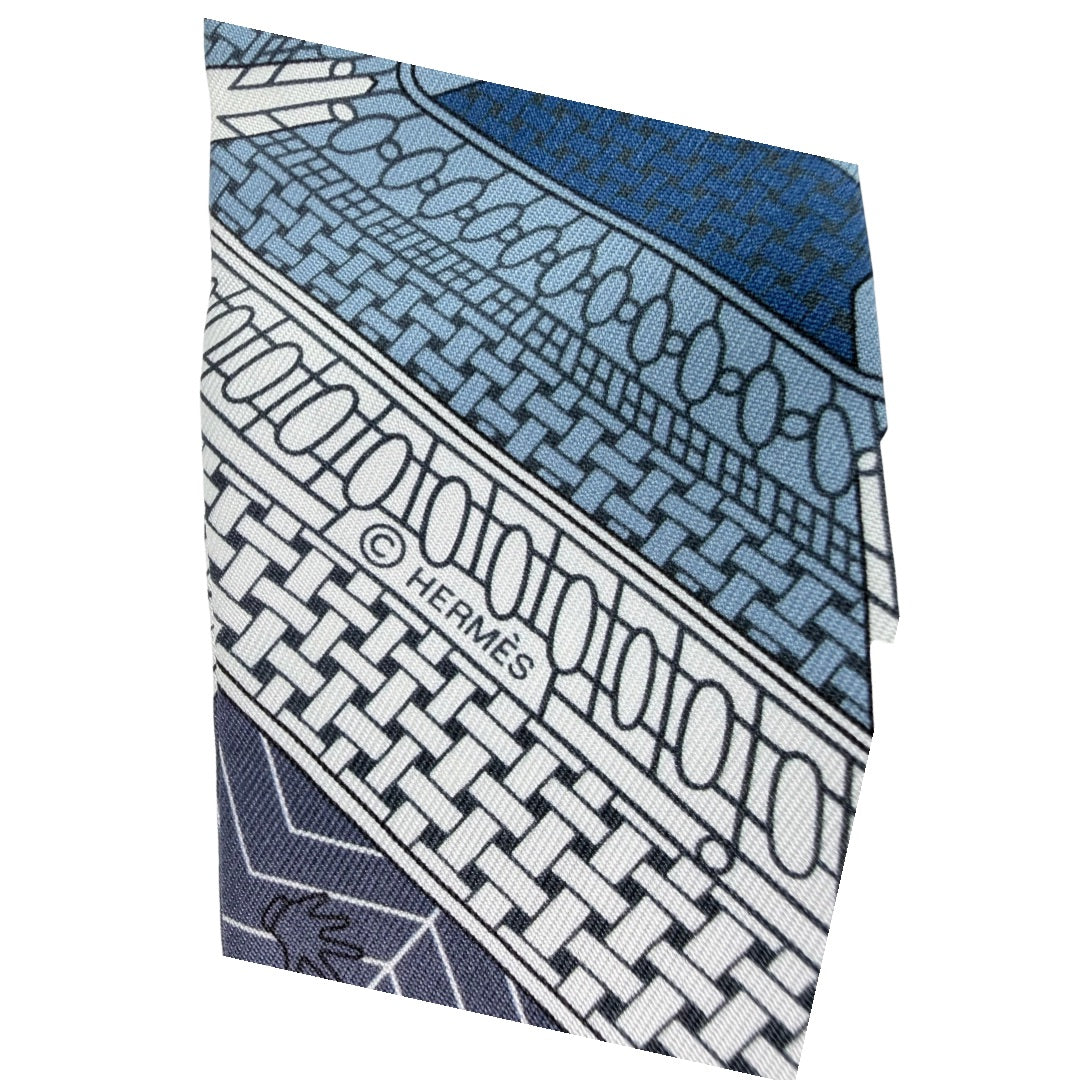 Hermès Objets de Curiosité Blue Silk Twilly Scarf