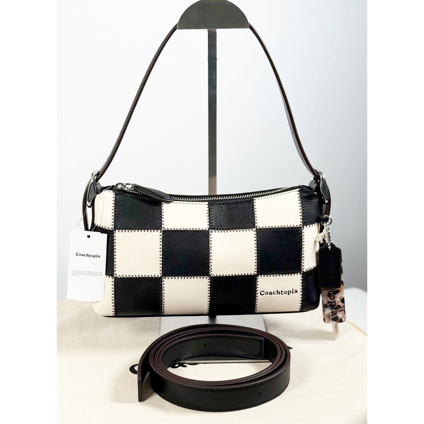 Coach SMALL Alter Ego Slouchy Checkerboard Black/White Shoulder Bag Coachtopia