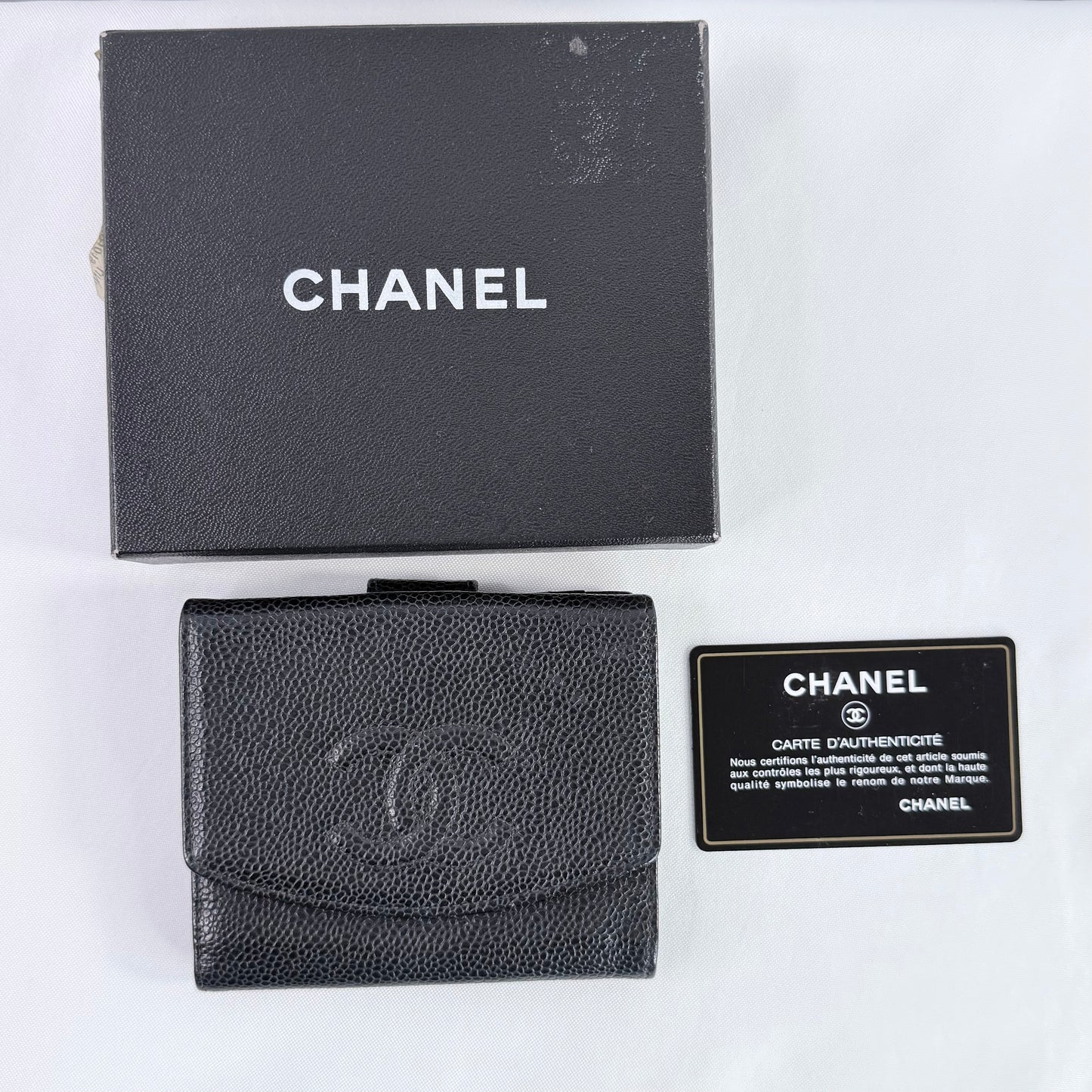 Chanel Black Caviar Leather Compact Wallet