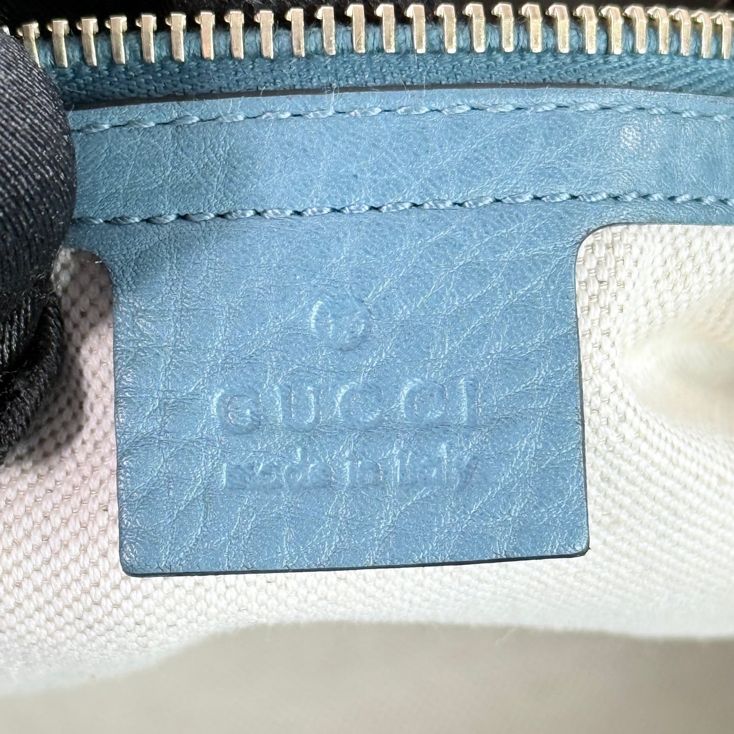 Gucci  Bamboo Pebbled Leather Blue Shopper Tote