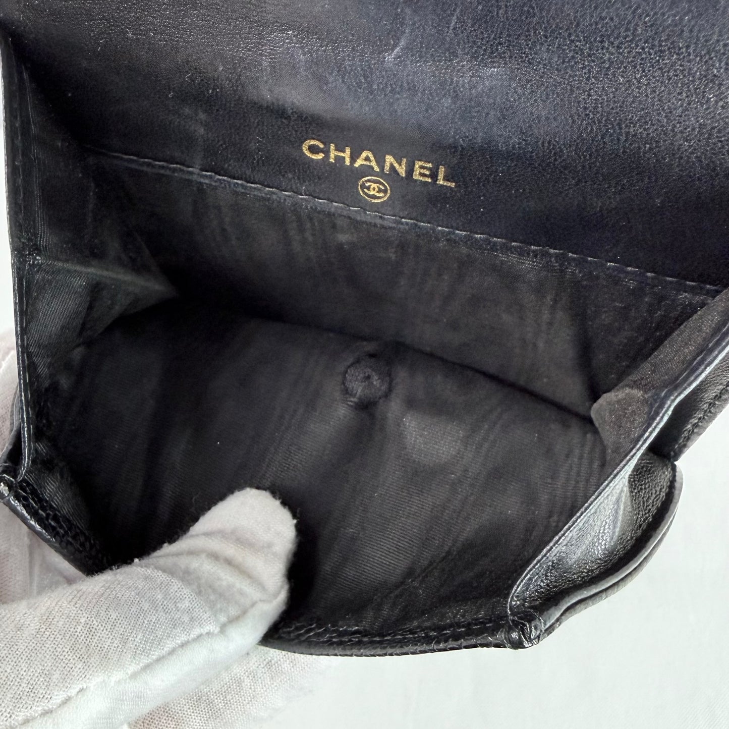 Chanel Black Caviar Leather Compact Wallet