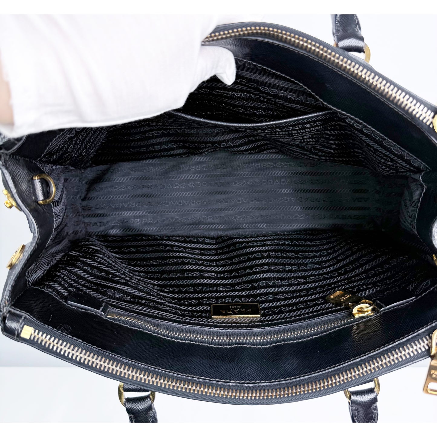 Prada Black Saffiano Leather Small Double Zip Galleria Tote w/ Strap