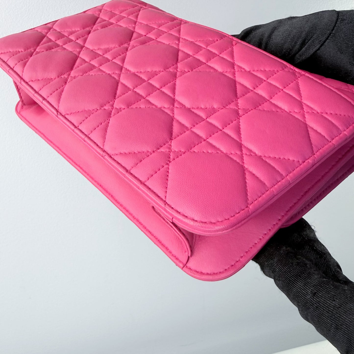 Christian Dior Miss Dior Cannage Pink Lambskin Wallet on Chain