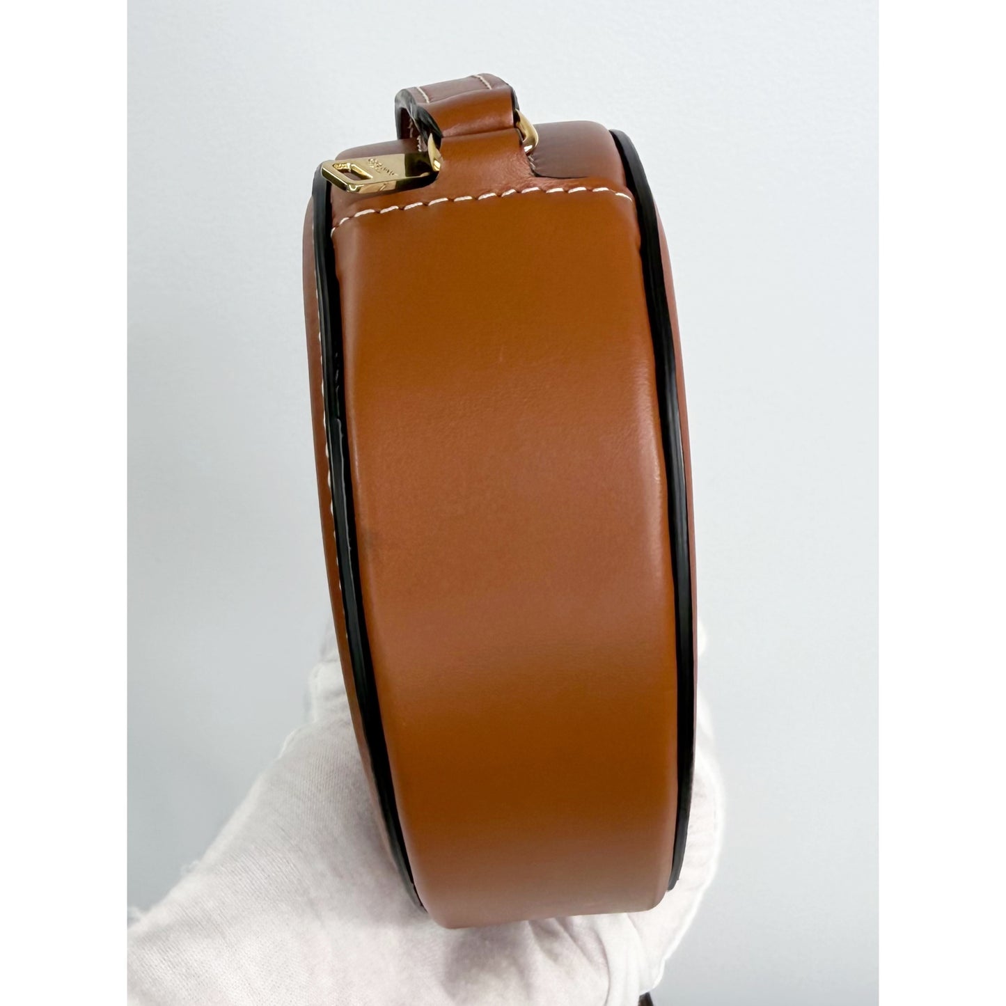 Celine Mini Triomphe Oval Crossbody Bag Tan Smooth Calfskin Leather Cuir