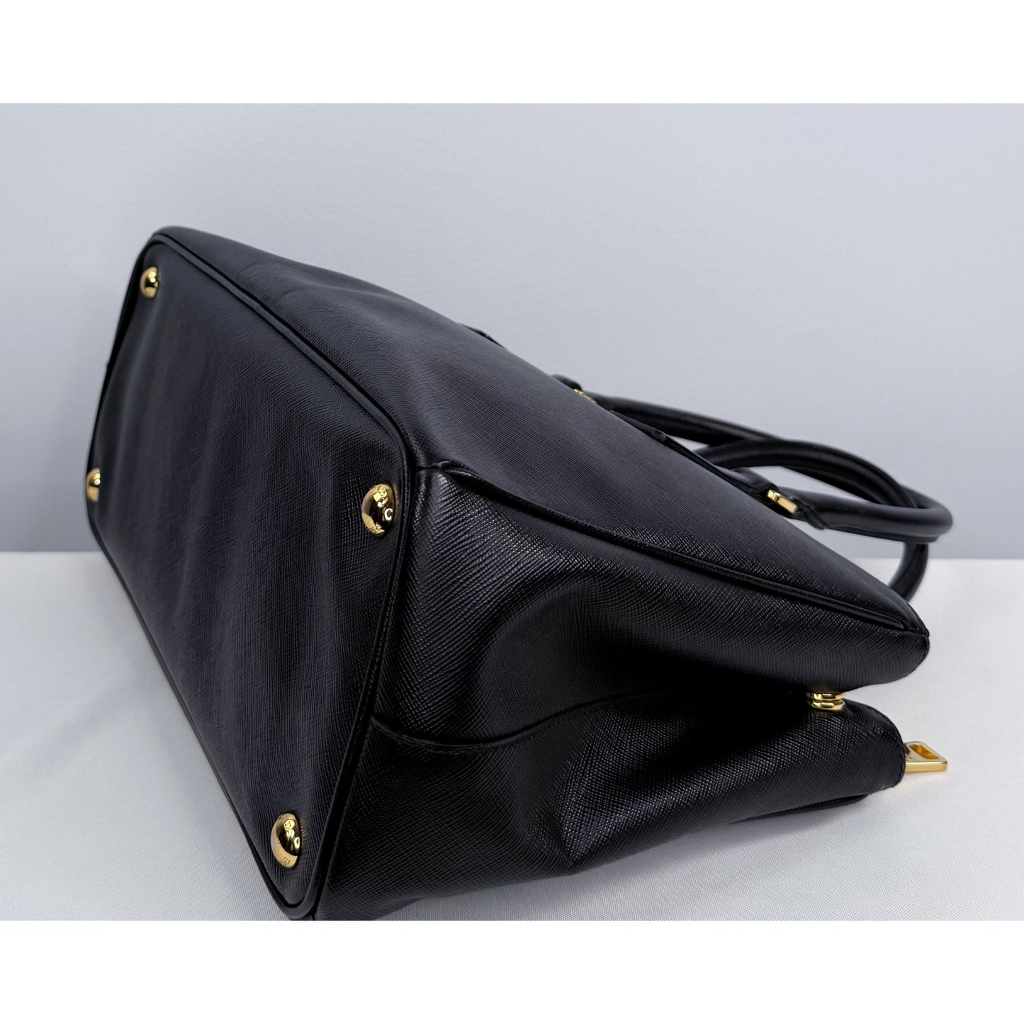 Prada Black Saffiano Leather Small Double Zip Galleria Tote w/ Strap