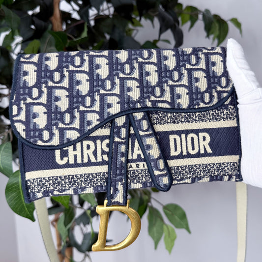 Christian Dior Oblique Slim Saddle Belt Pouch w/ Dust Bag