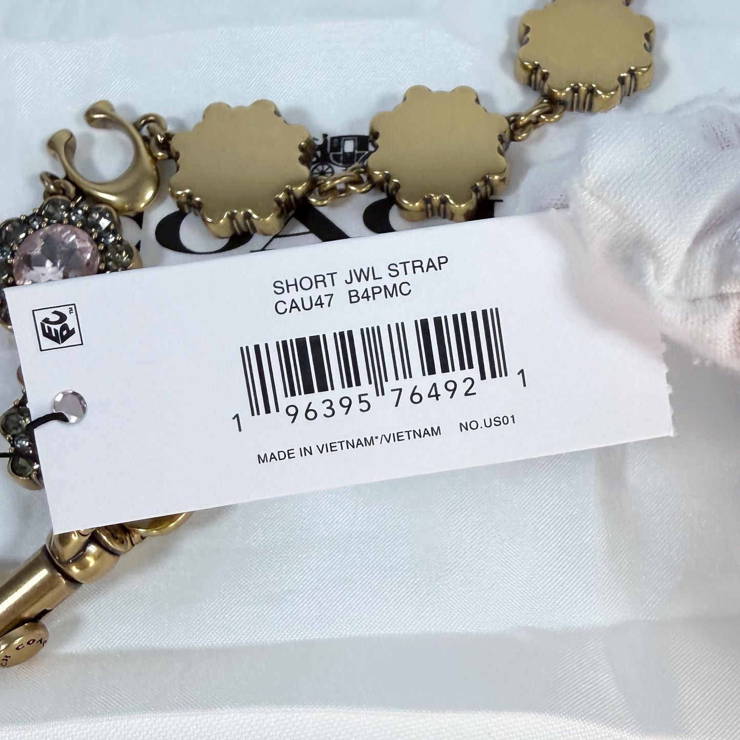 Coach Short Jewelry Chain Strap In Brass/Pink Multi CAU47 NWT