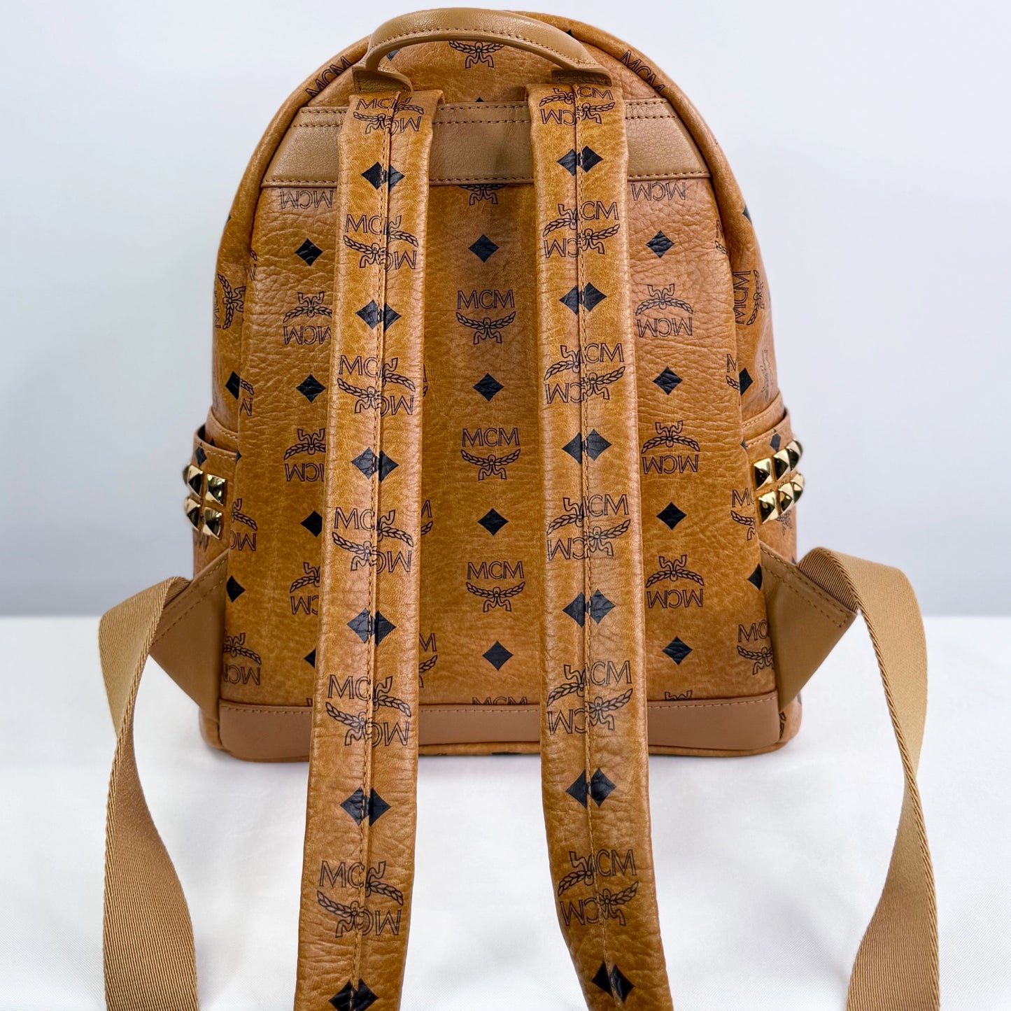 MCM Small Stark Side Studs Backpack in Visetos Cognac