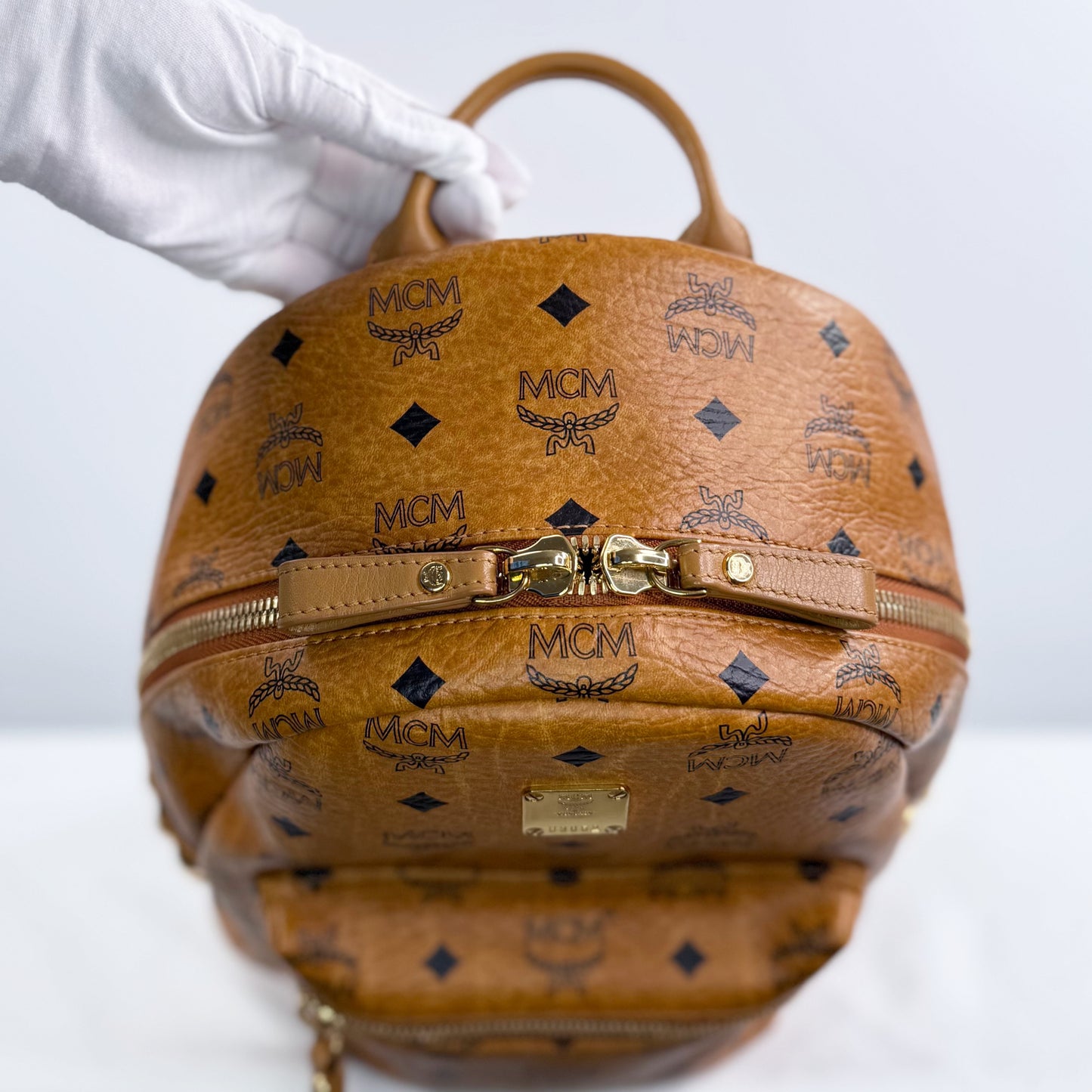 MCM Small Stark Side Studs Backpack in Visetos Cognac