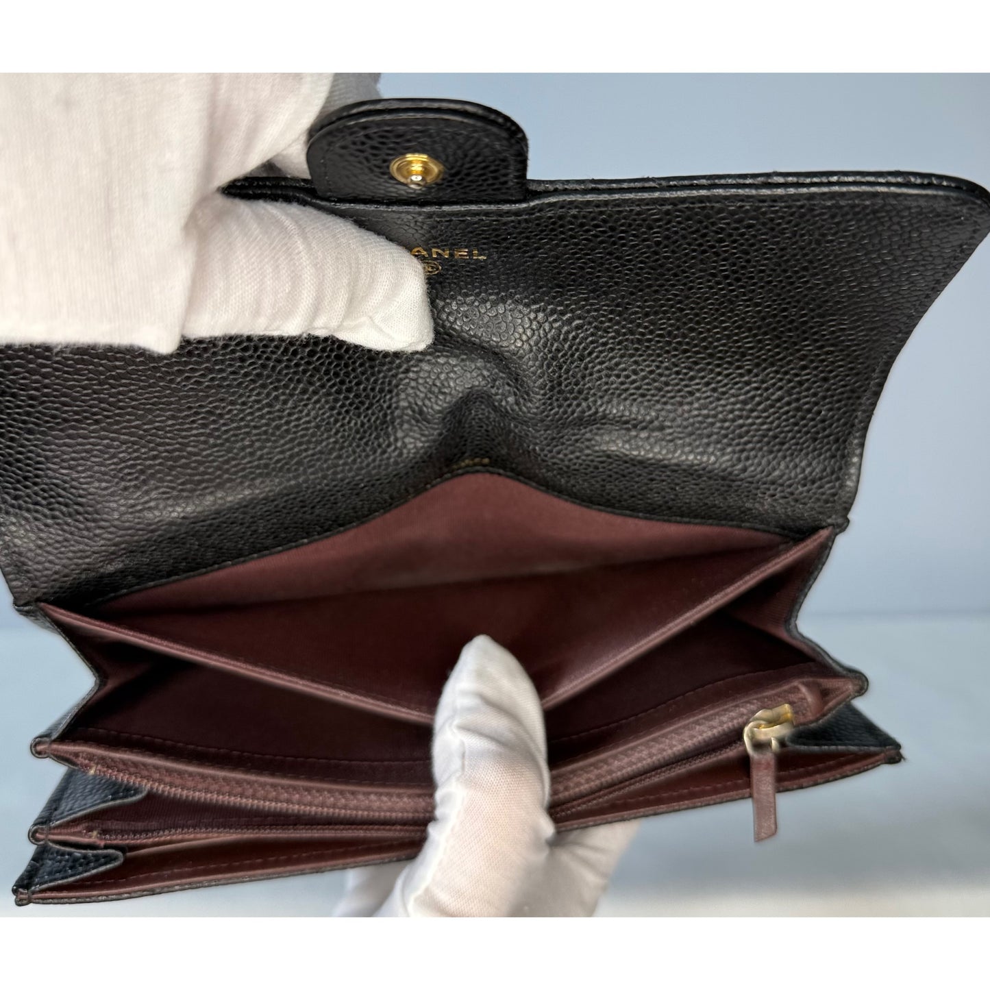 Chanel Classic Quilted Caviar Long Flap Wallet Gold CC Logo