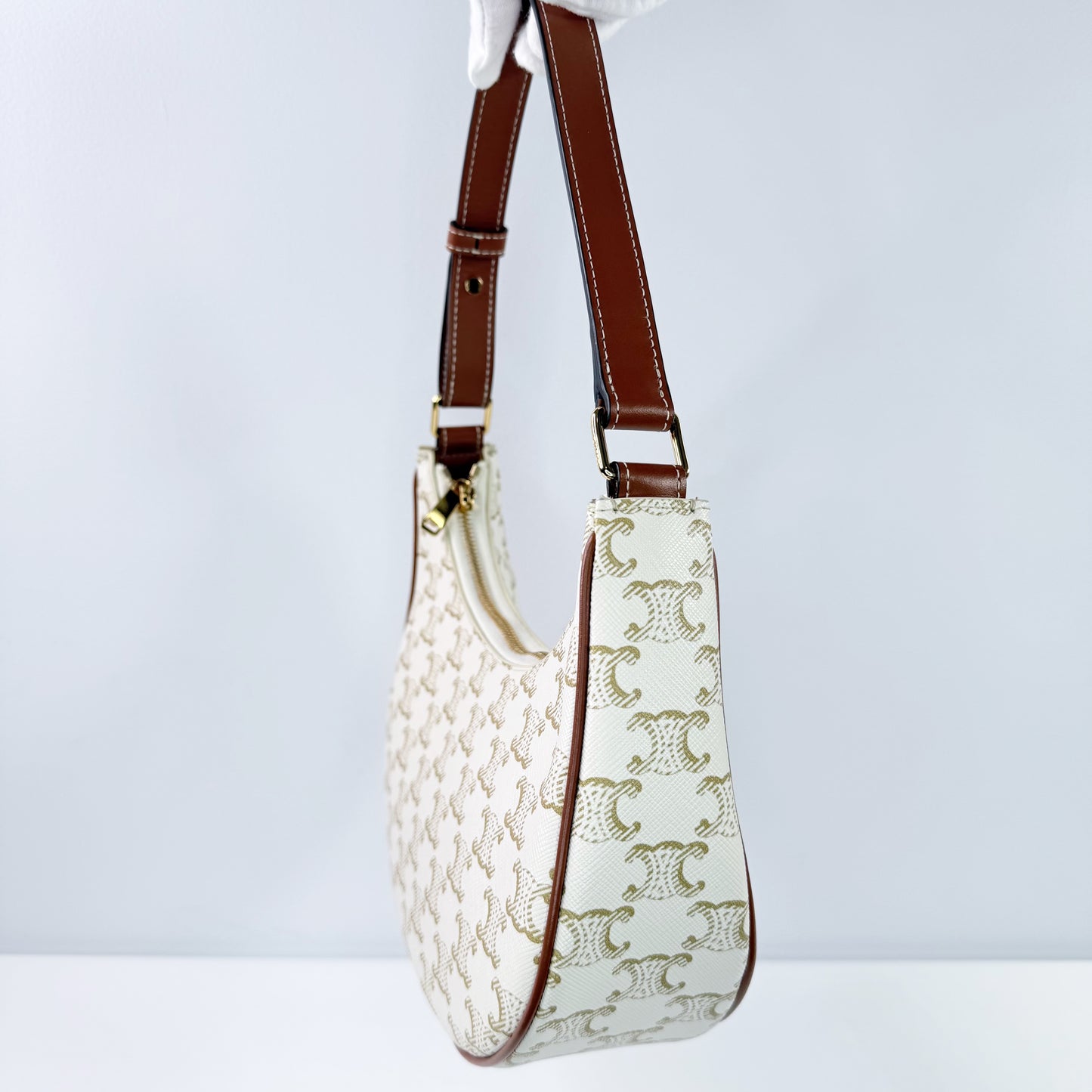 Celine White Triomphe Canvas Ava Shoulder Bag