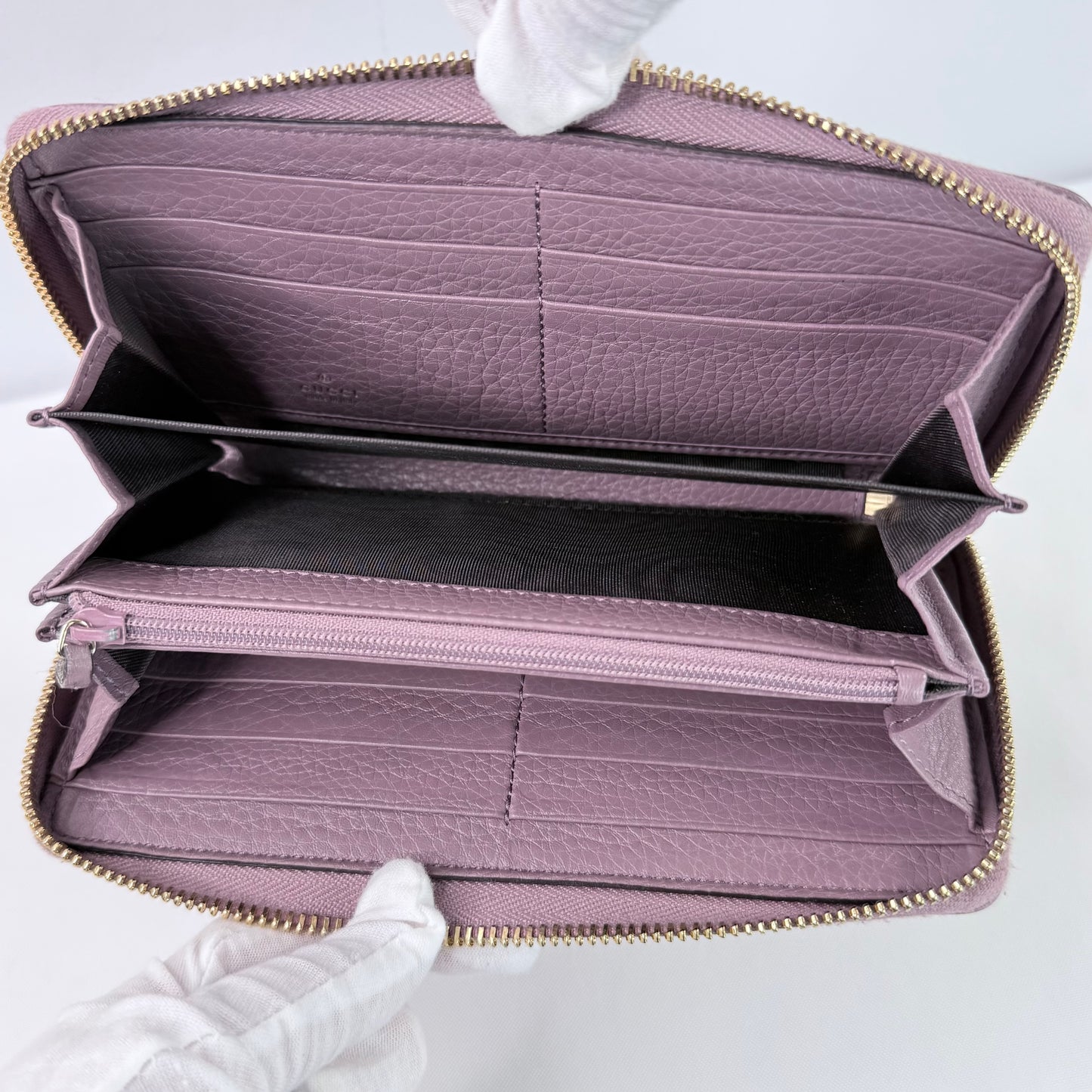Gucci Purple Leather Bamboo Tassel Zip Around Wallet