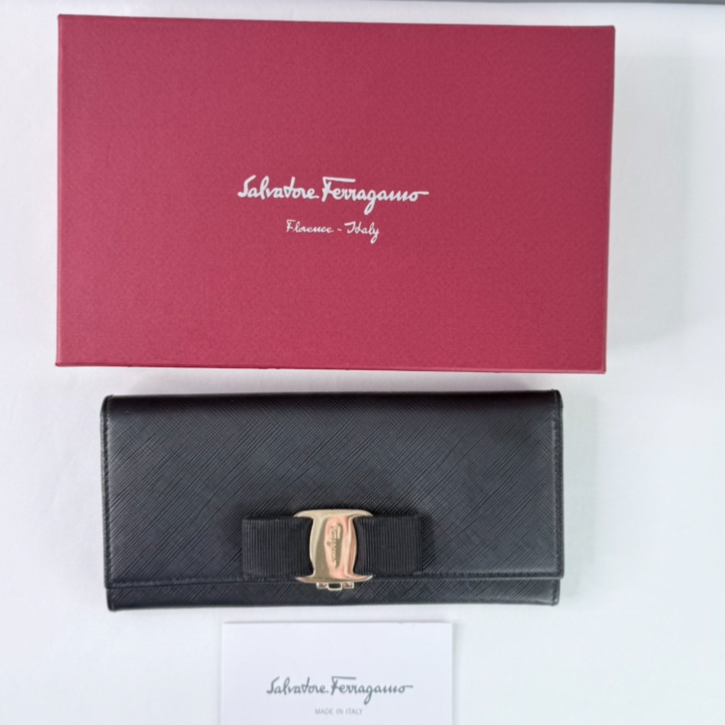 Salvatore Ferragamo Vara Bow Black Saffiano Leather Long Wallet