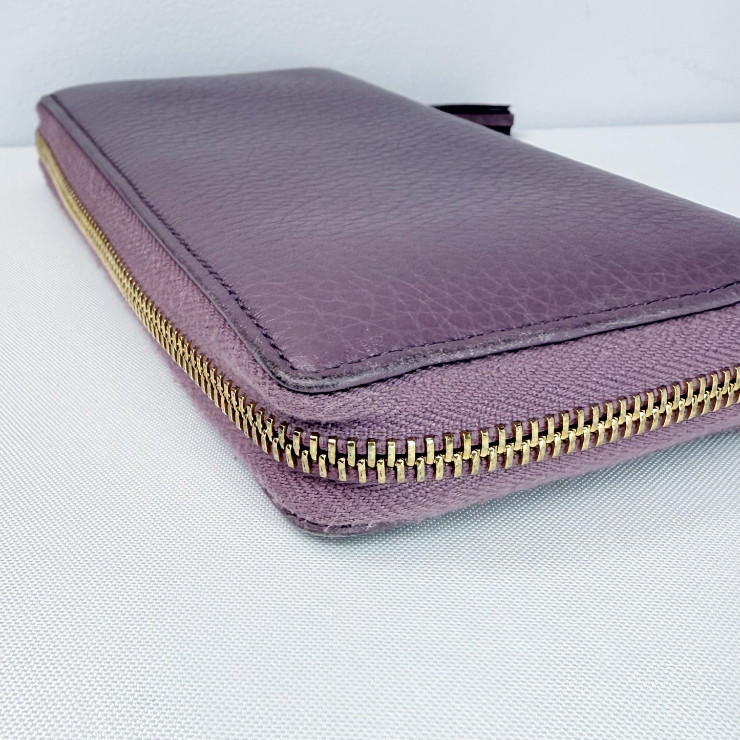 Gucci Purple Leather Bamboo Tassel Zip Around Wallet