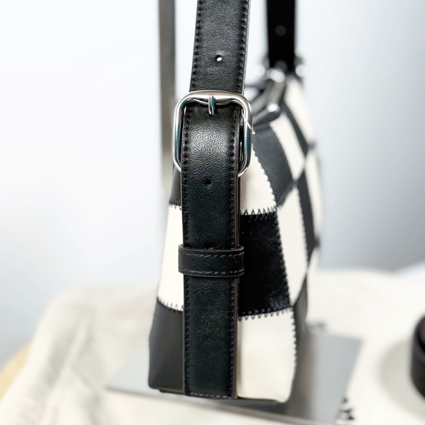 Coach SMALL Alter Ego Slouchy Checkerboard Black/White Shoulder Bag Coachtopia