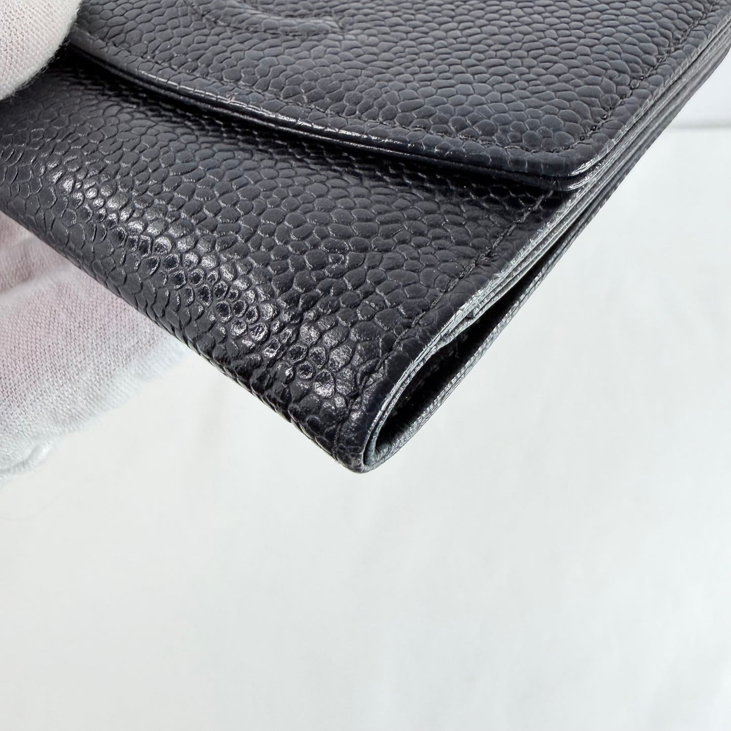 Chanel Black Caviar Leather Compact Wallet