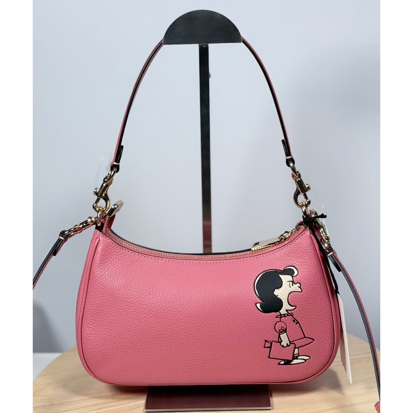 Coach X Peanuts Teri Shoulder Bag With Lucy CBM32 Leather/Bright Coral Multi NWT