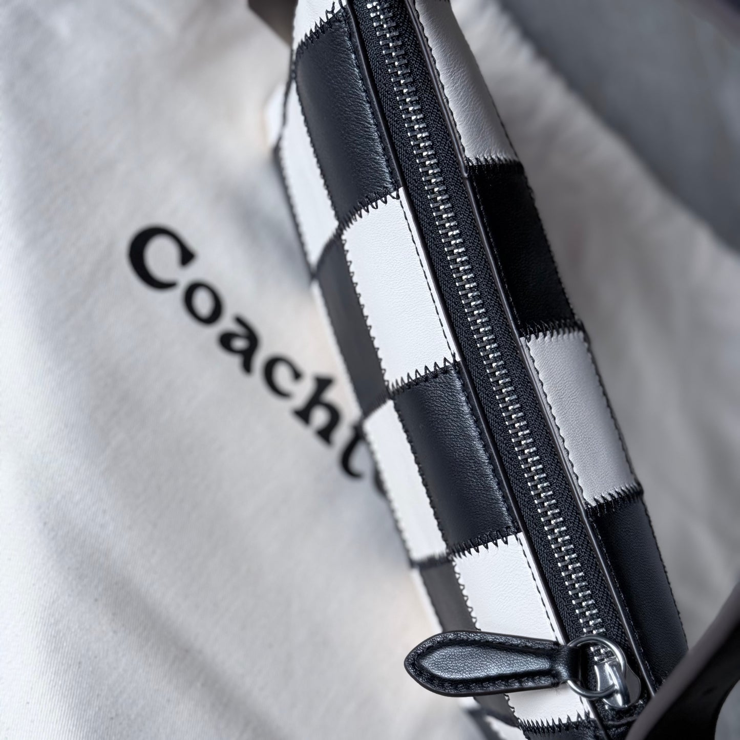 Coach SMALL Alter Ego Slouchy Checkerboard Black/White Shoulder Bag Coachtopia