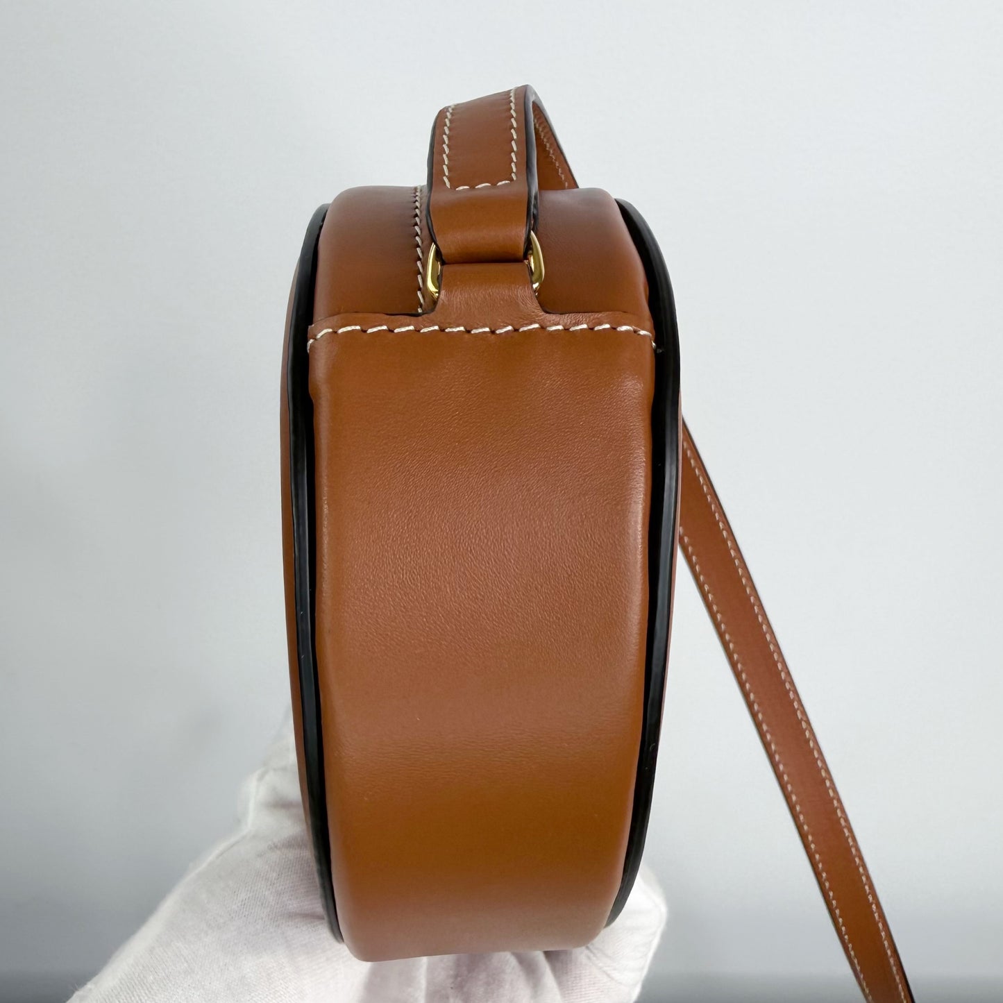 Celine Mini Triomphe Oval Crossbody Bag Tan Smooth Calfskin Leather Cuir