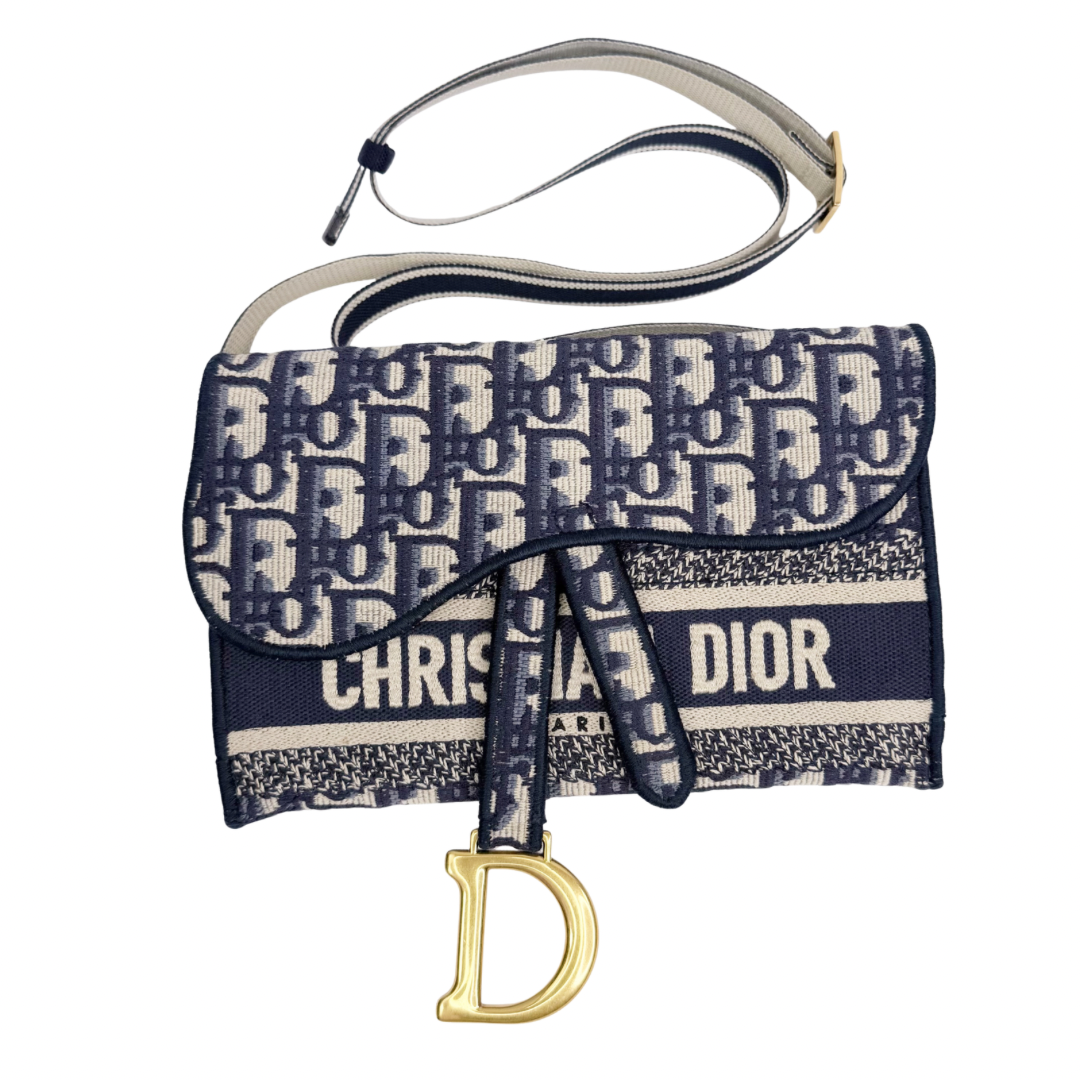 Christian Dior Oblique Slim Saddle Belt Pouch w/ Dust Bag