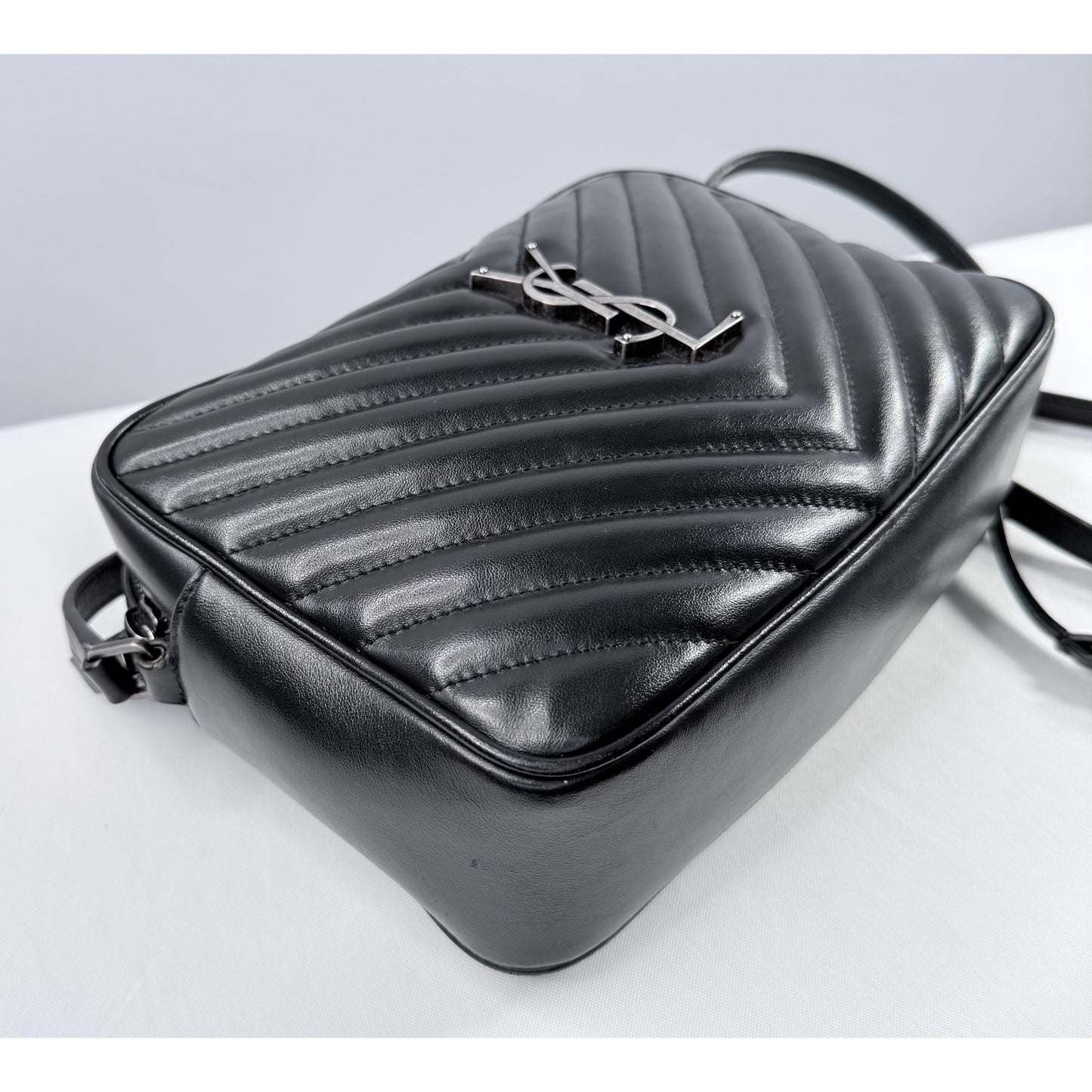 Yves Saint Laurent Black Chevron Quilted Leather Lou Camera Bag